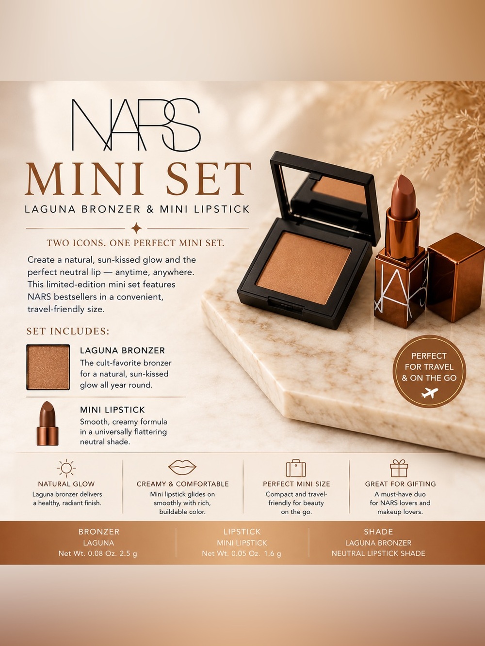 NARS Mini Set — Laguna Bronzer & Neutral Mini Lipstick (Warm Brown)